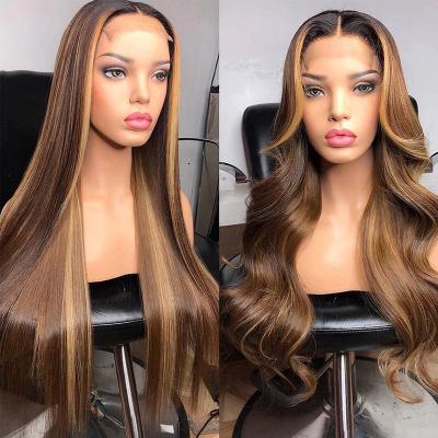 China Water Wave Highlight Ombre Brown Body Wave Lace Front Human Hair Wigs For Women Color #P4/27 #P4/30 Lace Front Wig Pre Plucked Brazilian for sale