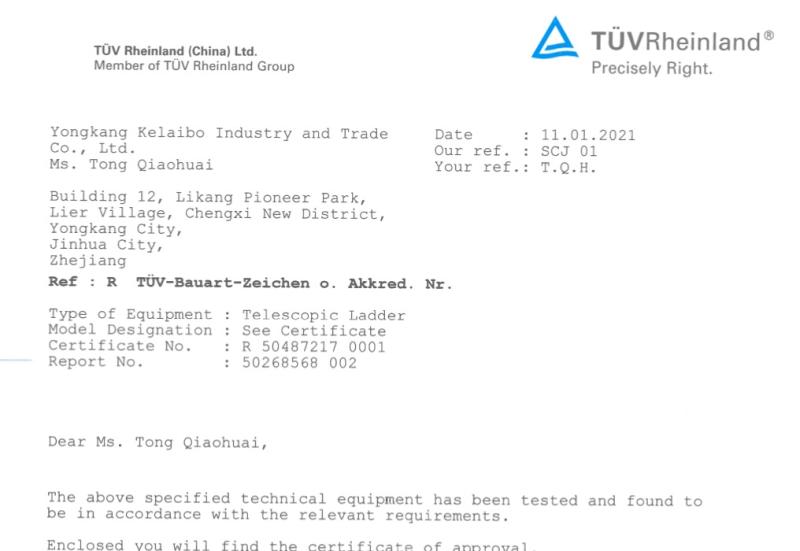 TUV mark - Yongkang Kelaibo Industry And Trade Co., Ltd.