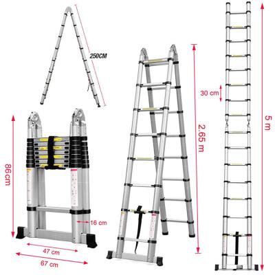 China Folding Ladders Aluminum Step Ladder 5 Meter Universal Telescopic Ladder With Big Hinges for sale