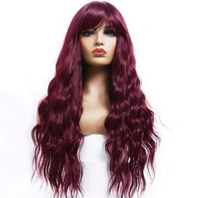 China Deep Wave 99j Wig With Bangs Wet And Wavy Loose Curly Long Wave Synthetic Heat Resistant Fiber Burgundy Wine Red Wig for sale