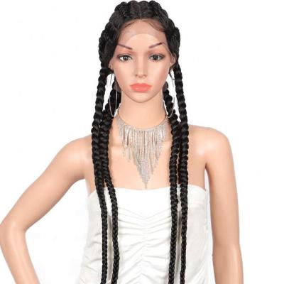 China Deep Wave 100% Hand Braided 360 Swiss Lace Front Black Double Dutch Braided Wigs With Baby Hair For Women for sale