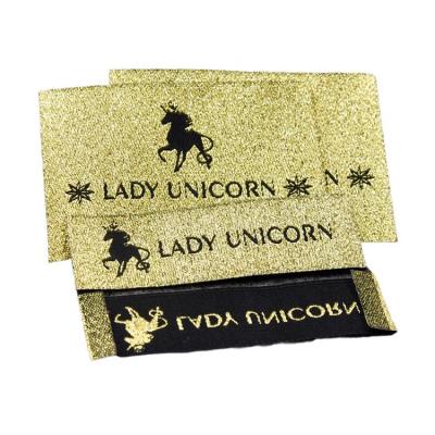 China Brand washable custom end bend yarn jacquard gold metallic fabric woven neck label for clothing for sale