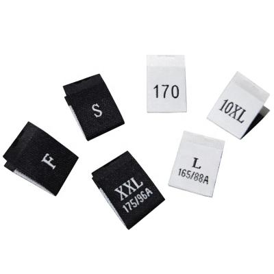 China Washable Center Ply Black Or White Polyester Woven Size Label Tag For Clothing for sale