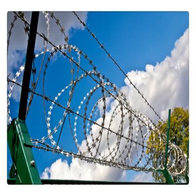 China Protection Galvanized Razor Barbed Wire Coil Diameter 500mmx10kg Used On Fence for sale