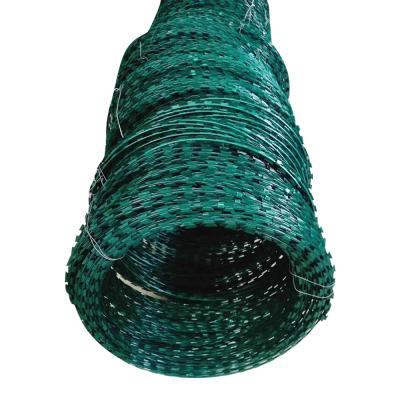 China Concertina Barbed Wire (Epoxy) Green Steel Wire Color PVC Razor Barbed Wire for sale