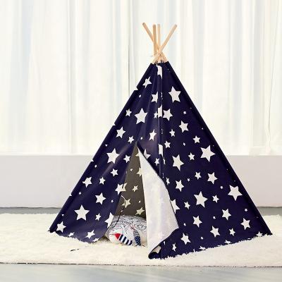 China Sports Toy Asweets Indoor Kids Foldable Cotton Canvas Play Tent Glow in the Dark Star Indian Teepee for Kids for sale