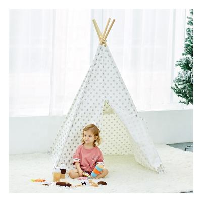 China Sports Toy Asweets Indoor Kids Play Tent Silver Dot Shine Cotton Canvas Indian Teepee For Kids for sale