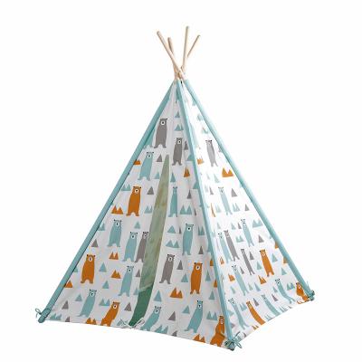 China Eco-friengly Asweets Kids Toy Nature Cotton Canvas Blue Indoor Bear Indian Teepee Play Tent for sale