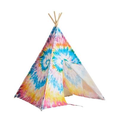 China Eco-friengly Asweets Cotton Canvas Rainbow Tie Dye Indoor Play Kids Play Tent Kids Teepee Tent for sale