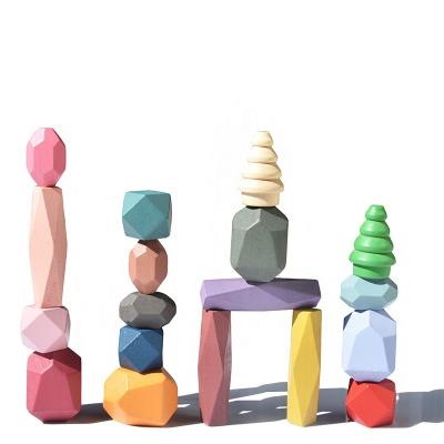 China 2022 Material Kids Building Block Toy Colorful Wooden Sorting Stacking Eco-friendly Balancing Stone Rocks for sale