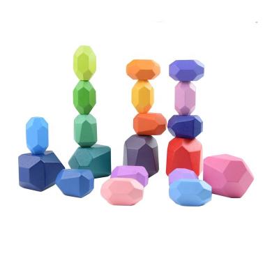 China Kids Building Block Toy Colorful Wooden Sorting Stacking Eco-friendly Material Balancing Stone Rocks for sale