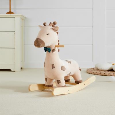 China Asweets Cute Toddler Wooden Frame Giraffe Rocker Toy Kids Llama Animal Plush Rocking Horse for sale