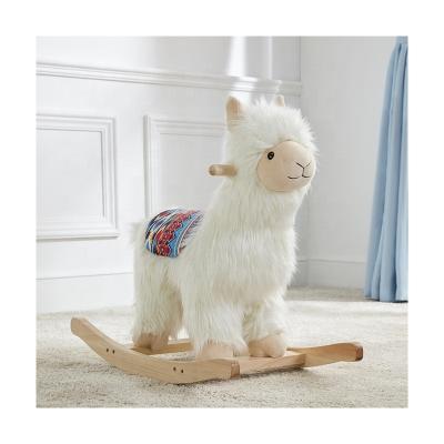 China Asweets Toddler Wooden Frame Alpaca Rocker Toy Kids Llama Animal Plush Cute Rocking Horse for sale