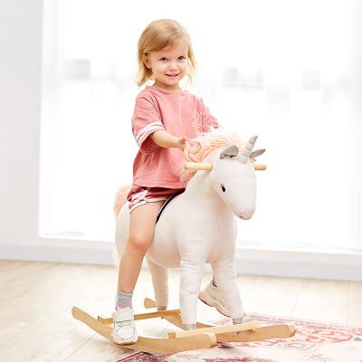 China Ride On White Unicorn Rocking Horse Wooden Rocker Plush Toy Asweets Rocking Horse Toy For Kids for sale