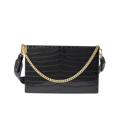 China Portable Fashion Genuine Leather Alligator Strap Chain Shoulder Bags Style Handbags Removable Simple Women Refine Black Cross - Body Bag for sale