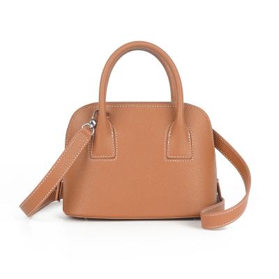 China Fashion Portable Classic Genuine Leather Strap Handle Removable Cross - Body Handbags Women Casual Plain Brown Shell Bag In Stock for sale