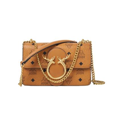 China Portable wholesale custom made high quality lightweight luxury deer ladies fashion leather logos print chain shoulder bags in stock for sale