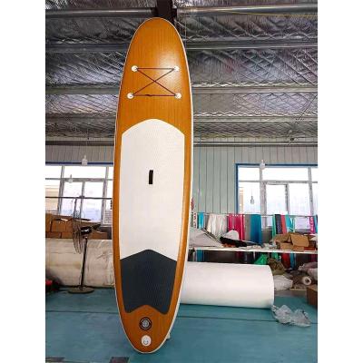 China Water sport aera 1 piece sale Wood Color Inflatable Paddling Surfboard SUP Board Stand Up Paddleboarding for holiday or Yoga at lake for sale