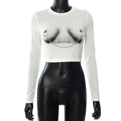 China Wholesale QUICK DRY Drop Clothing Women Tops Fashion Skinny Long Sleeve Crop Top T-Shirt With Chain for sale