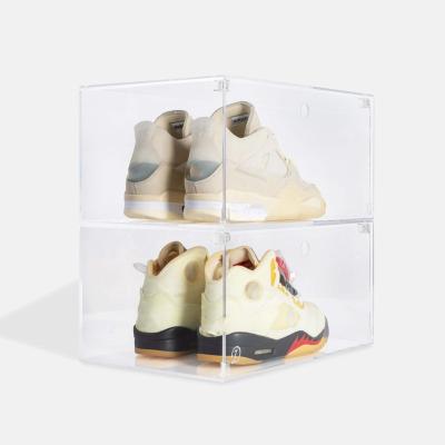 China Clear Acrylic Perspex Front Shoe Box Shoe Sneaker Storage High End Acrylic Stackable Snare Shoe Boxes Clear Acrylic Shoe Box Display for sale