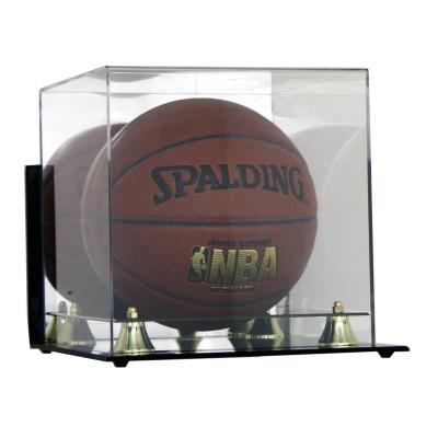 China Glamdisplay High End Acrylic Retail Store Perspex Basketball Display Cabinet With Gold Acrylic Risers Showcase Box For Sports Display for sale