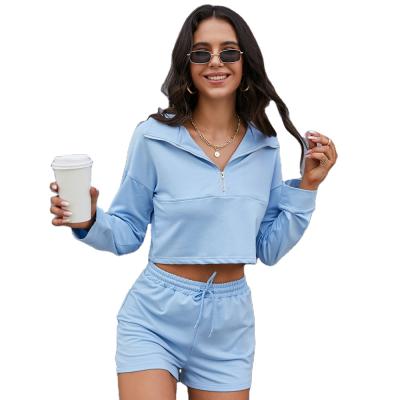 China Wholesale QUICK DRY 2 Piece Outfits For Women Sexy Clubwear Zip Up Short Long Sleeve Tracksuit Set for sale