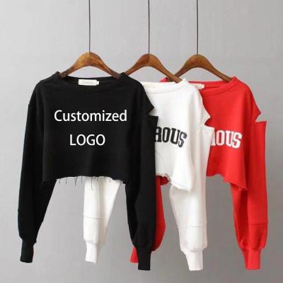 China Anti-wrinkle Hoodie Cut Quality Plain OEM Lady Women Tops Pullover Hoodies Long Sleeve Crop For Girls Custom LOGO Custom Cropped Top for sale