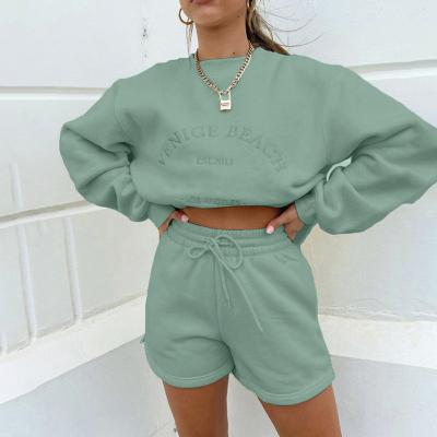 China custom Anti-wrinkle hoodie and shorts sets women oversized 2 piece sets sweater and shorts long sleeve hoodies for women for sale