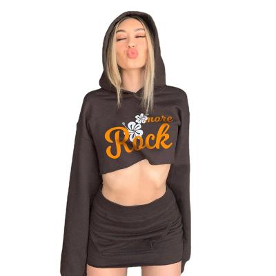 China QUICK DRY Women's Sexy Crop Top Mini Skirts Long Two Piece Street Style Pop Hip Set Hoodie Sweatshirt for sale