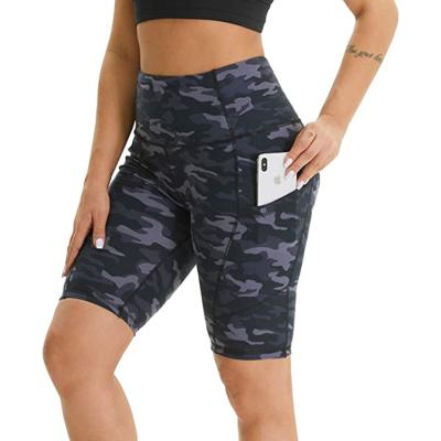 China Hot Selling Breathable Biker Shorts For Women With Pockets High Waisted Yoga Camouflage Print Workout Sports Shorts for sale