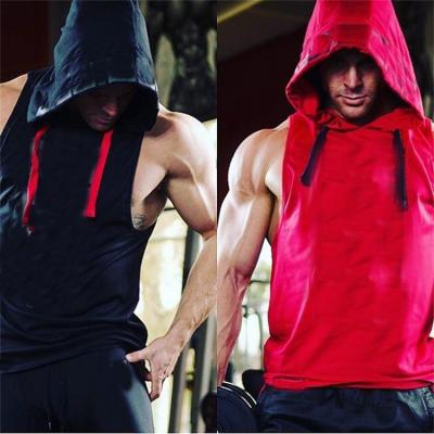 China New Fitness Hooded Vest Anti-Shrink For Men's Running Vest Clothes Pure Cotton Sleeveless Mens for sale