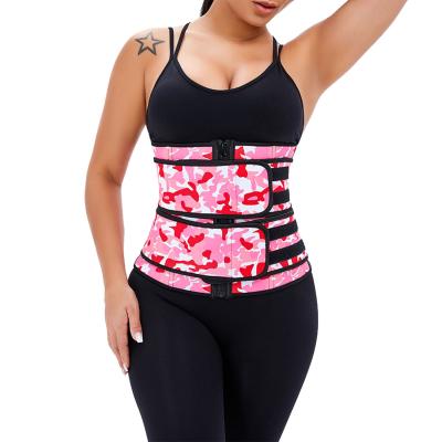 China Latex Waist Trainer Double Belts Body Shaper Belly Control Waist Cincher Women Viable Camouflage Print Private Label Print Private Label for sale