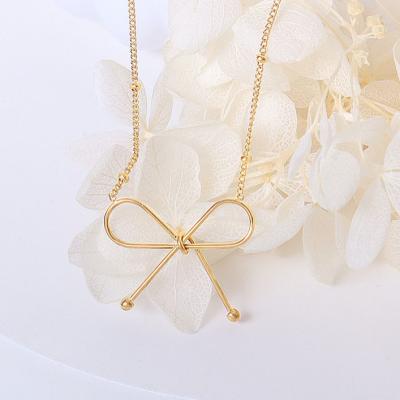 China Jewelry FASHIONABLE Bow Stainless Steel Short Necklace Bracelet Bangle Set 18K Gold Plated Jewelry for sale