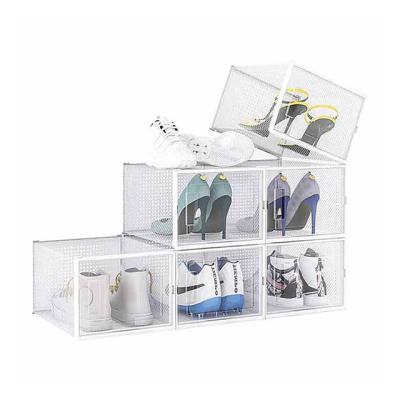 China Folding Shoe Rack Drop Front Shoe Box Clear Shoe Container for sale