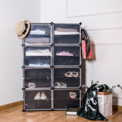 China (Size) Multi Use Diy Adjustable Plastic Cube Shoe Rack 12 Shoes Cabinet Rack Black With White Door for sale