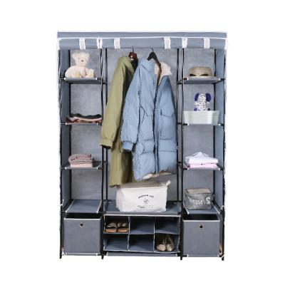 China Adjustable (Height) Bedroom Furniture Portable Wardrobe Clothes Storage Cabinet Gray Wardrobe for sale