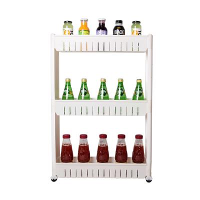 China Sustainable Hot Selling Plastic Folding 3 Layer Adjustable Kitchen Storage Rack With Wheels for sale