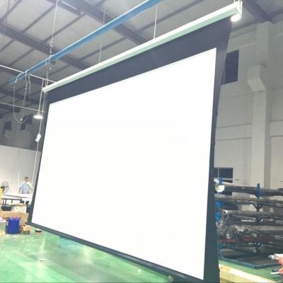 China Tab-tension projection screen with transparent acoustic white fabric for sale