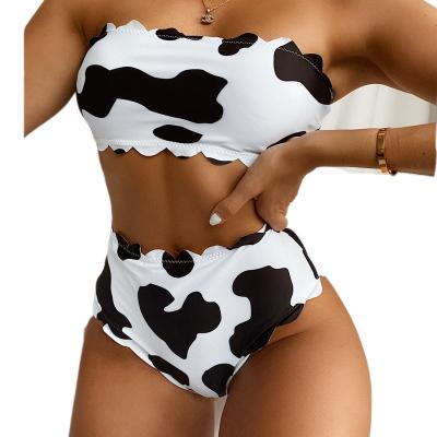 China 2021 new new European and American styles luxury breathable cow print breast wrap border swimsuit for sale