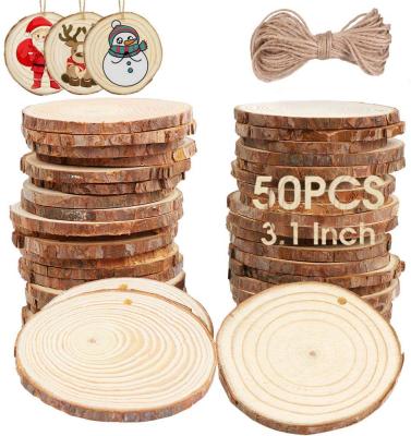 China China Natural Wood Slices 50 PCs 2.7-3.1 Inch Wooden Craft Kit Unfinished Predrilled With Hole Circles Tree Wood Slices For Arts for sale