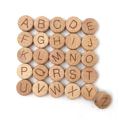 China Customized Eco-Friendly Natural Cube Laser Engarved Alphabet Letters Wooden Square Beads For Personalized Baby Teether for sale