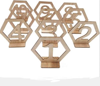 China The Europe Wedding Wooden Table Number 1-20 Hexagonal Wooden Numbers With Stand Base For Party Wedding Table Decoration for sale