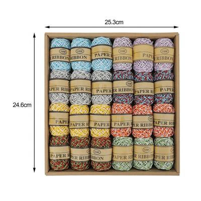 China 24Pcs Color Paper Twine Twine Paper Rope Raffia Metallic Stripes Eco-friendly for Gift Wrapping and DIY Decoration for sale