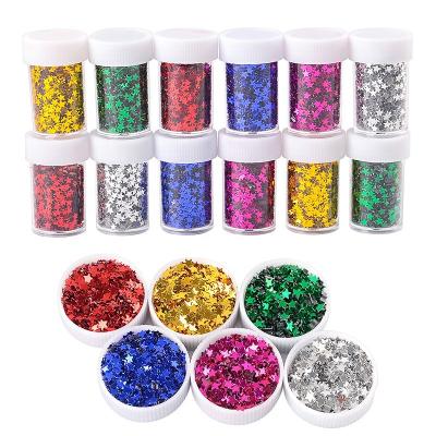 China Eco-Friendly 12pcs 6colors Assorted Star Shape Glitter Holographic Glitter Set For Art Decor And Kids Education for sale