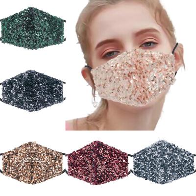 China Wholesale Colorful Cotton Breathable Anti Dust With Filter Reusable Black Face Mask-Washable Sequins Partymasks for sale