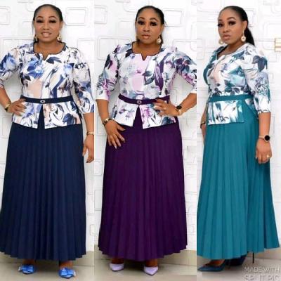 China Wholesale New African Sheer Layer Dubai Style 2XL-3XL Print Office Dress With Round Neck And Three Quarter Sleeve for sale