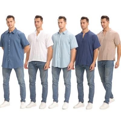 China Shorts Sheath 2021 Summer Men's Fashion Stand Collar Short Sleeve Shirt Canvas Street Big Size Men's Shirts for sale