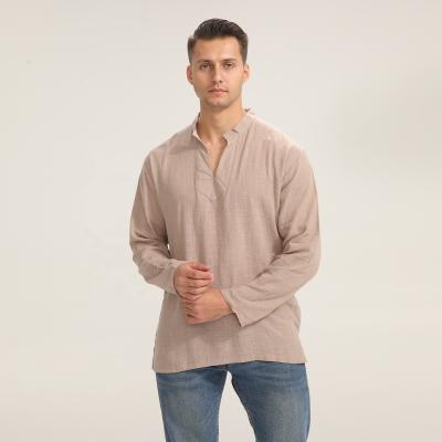 China New High Quality LINEN100% Trend Woven Long Sleeve Casual Men's Breathable Shirt for sale