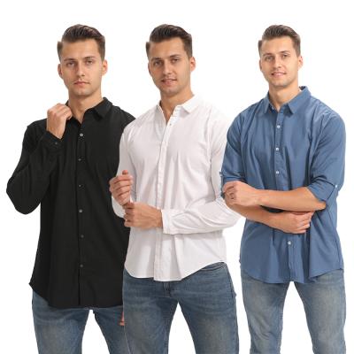 China Viable Men's Casual Solid Color Cotton And Loop Canvas Men's Link Shirt Long Sleeve T-Shirt for sale