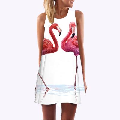 China Summer Anti-Static Flamingo Pattern Digital Printing Cotton Stretch Fabric Young Ladies Four Way Custom Casual Wear For Women for sale